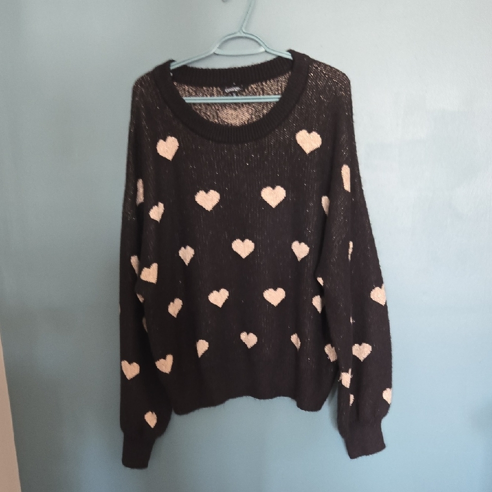 George Black Sweater with White Heart Pattern